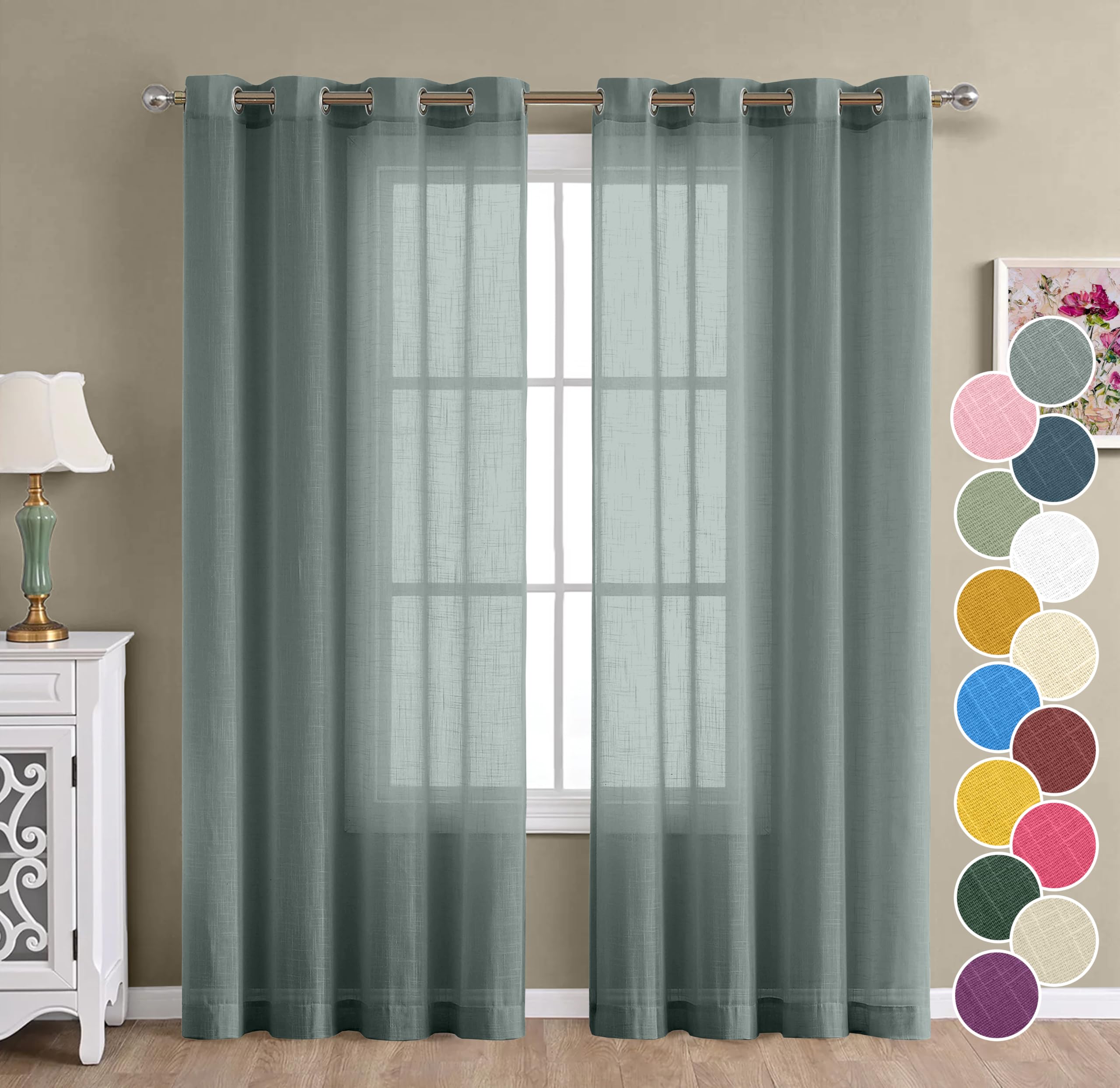 THE LINEN COMPANY Cotton Linen Solid Sheer Curtain Set with SS Eyelets Long Door Curtain - 4.5 x 8 Feet (Set of 2 -Light Grey)
