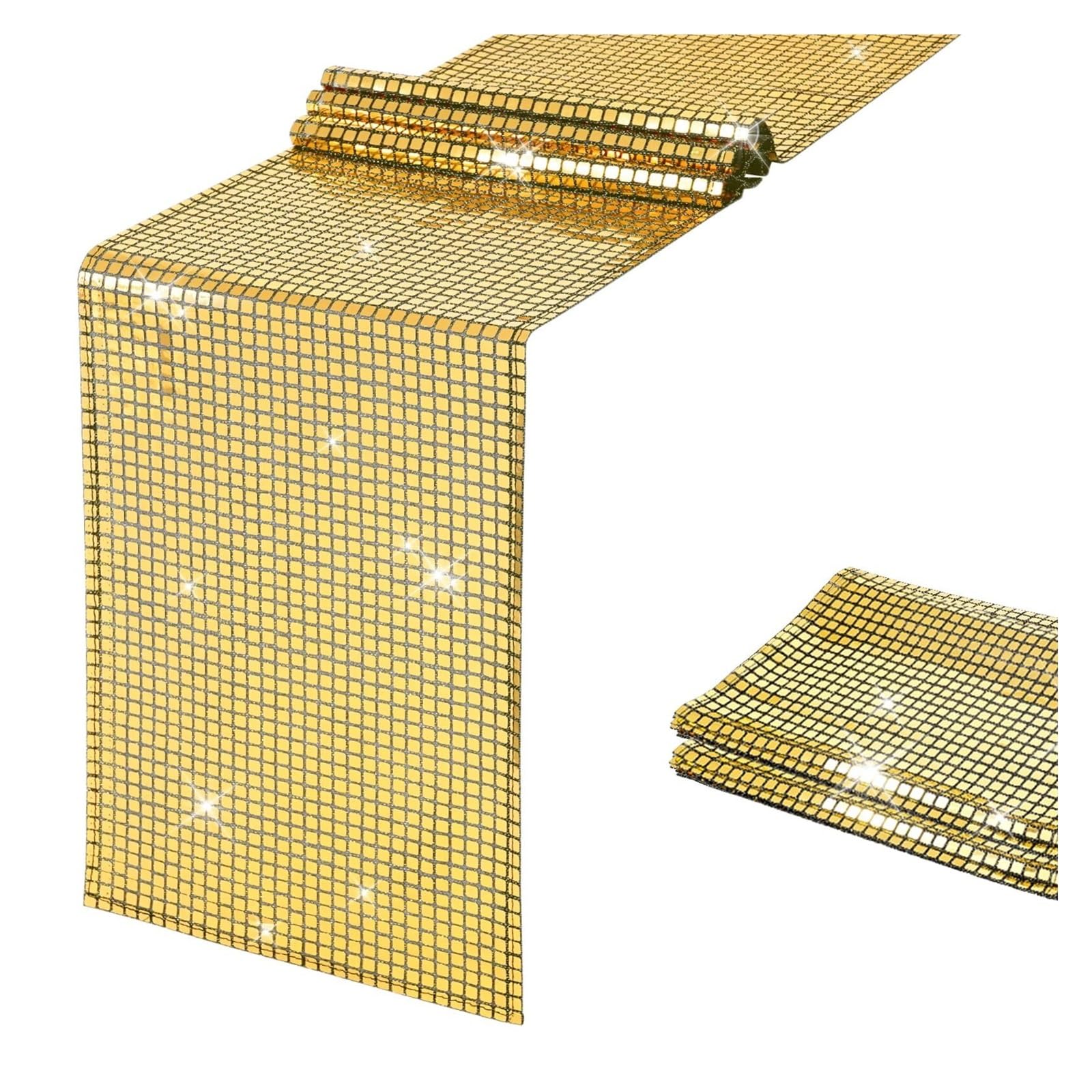 Disco Table Runner Glitter Disco Party Table Runner Mirror Retro Theme Ball Decor Birthday Bachelorette Dance Supplies(Gold,30x275cm)
