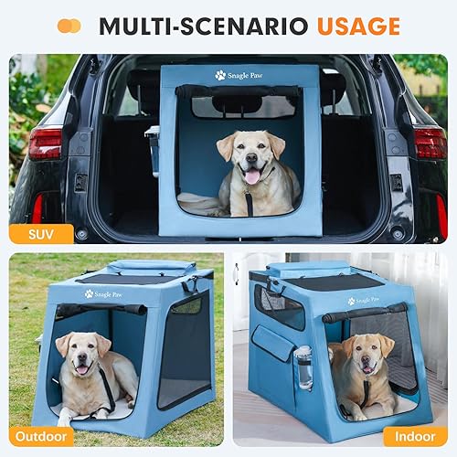 Miniatura 7 de Snagle Paw Jaula portátil para perros para viajes en automóvil, jaula de viaje plegable para perros grandes con marco de metal y ventanas de malla