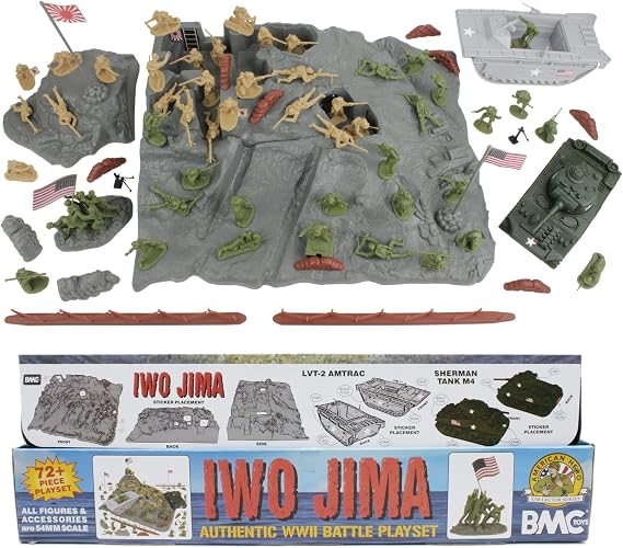 BMC WW2 Iwo Jima Plastic Army Men - Island, Tanks & Soldiers 72pc Playset
