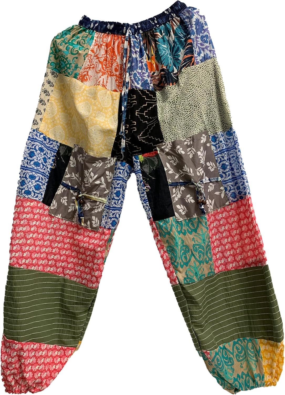Ethnic Vintage Earthtone Patchwork Unisex Cotton Yoga Harem Pants Multicolored
