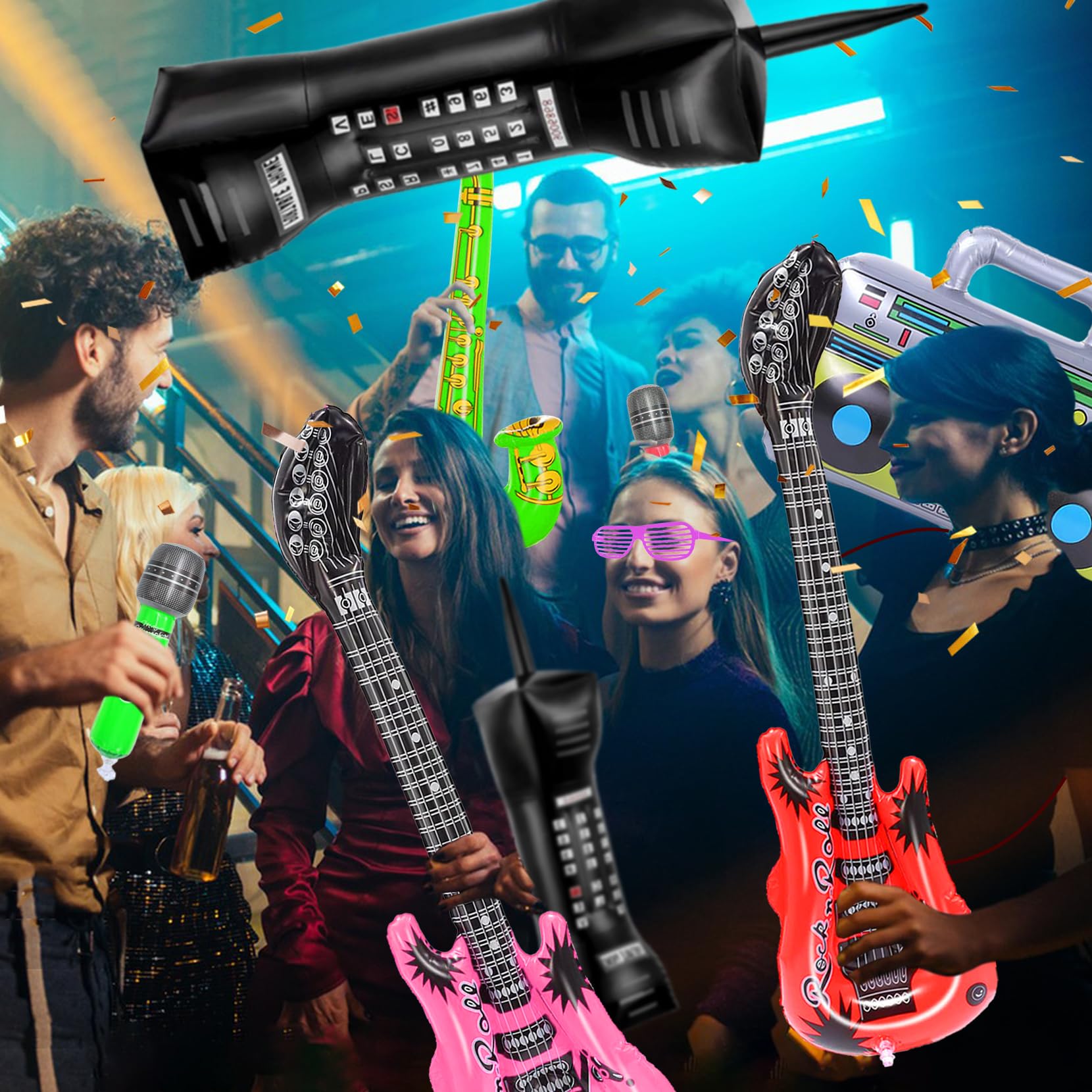 Lot 10 Microphones Gonflables Rock Star – Accessoires Déguisement Fête – Couleurs Aléatoires