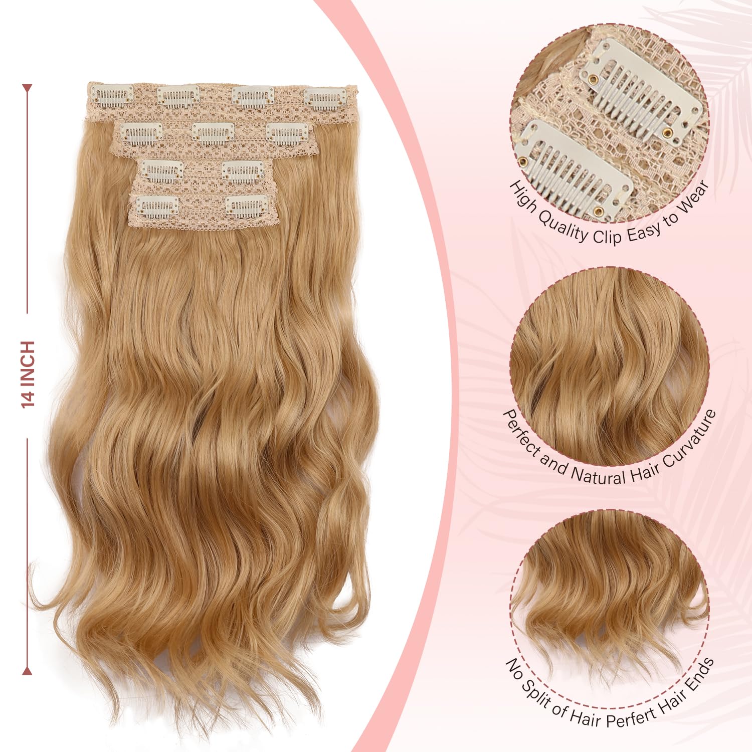 Hair Extensions Clip In - 14 Inch Wavy Synthetic Clip In Hair Extension For Women And Girls (Color: Blonde mix Bleach Blonde) - Image 3