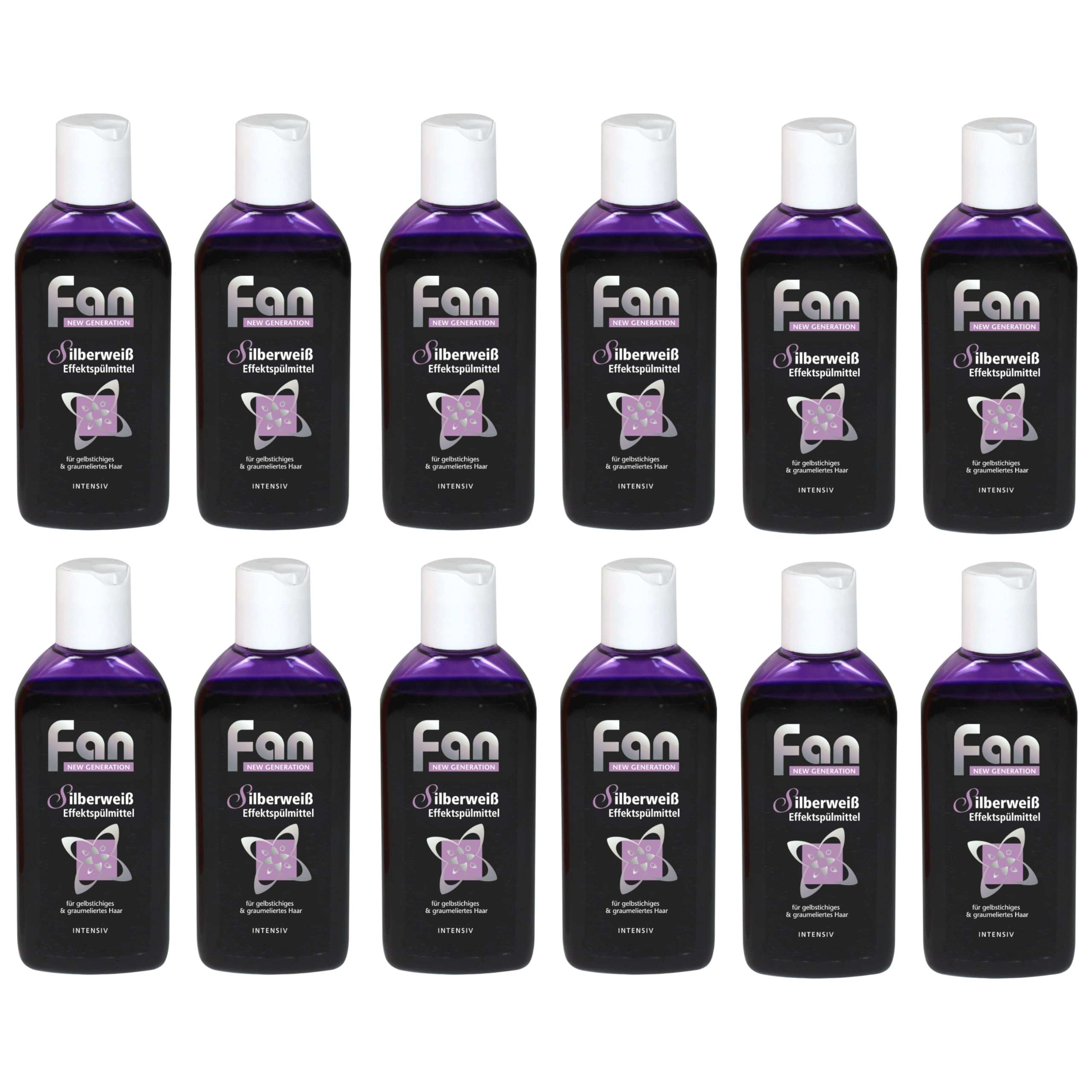 Fan Silberweiß Effektspülung das Original 100 ml – Silberspülung für graues, weißes und blondiertes Haar – Anti-Gelbstich-Pflege mit Silver-Conditioner-Effekt – 12 Stück