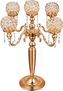 VEVOR Candeliere a 5 Bracci Altezza 66cm Colore Oro Candelabro 5 Braccia Portacandele per Matrimonio Candeliere con Cinque Bracci in Metallo con Paralume in Cristallo