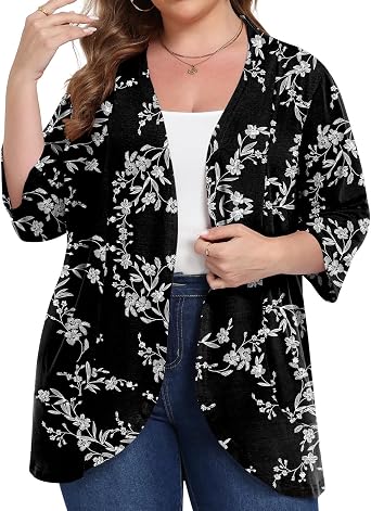Yincro Womens Plus Size Cardigan 3/4 Sleeve Open Front Lightweight Casual Soft Cardigans