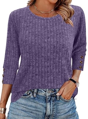 JomeDesign Womens Sweaters 3 4 Sleeve with Buttons Dressy Casual Shirts Fall Outfits Fashion Clothes 2025 Trendy S-2XL