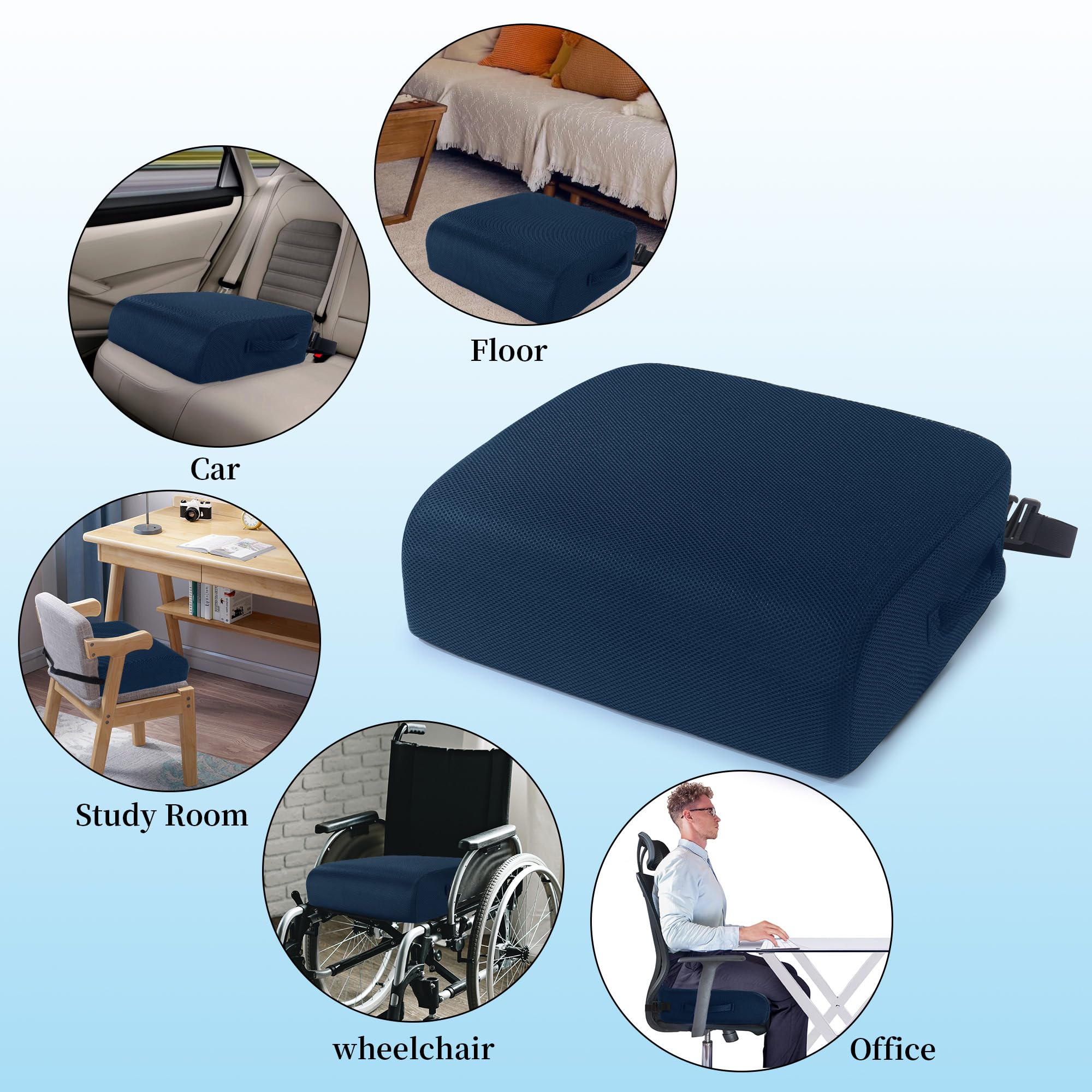 Coussin Siège Mémoire De Forme Grande Taille - Rehausseur Confort Bureau Voiture Fauteuil Roulant