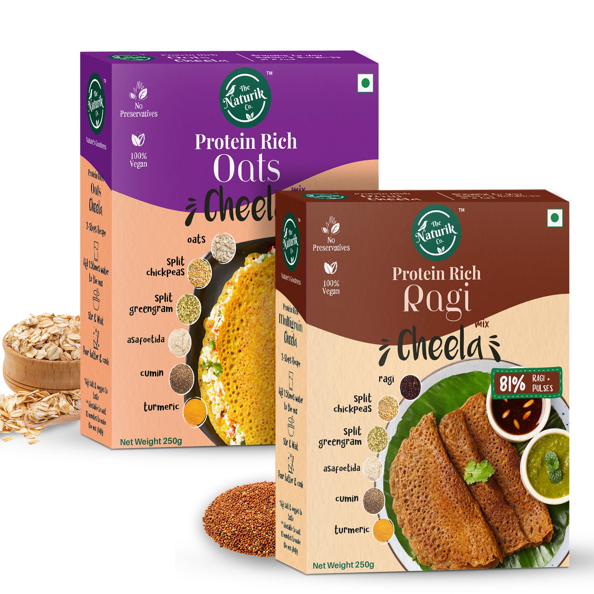 The Naturik Co Oats & Ragi Cheela Mix Combo - 250 G (Pack of 2), Ready to Cook Chilla/Dosa |Healthy & Instant Breakfast |High Fibre & 20G Protein| Anytime Snack for Kids and Family (B0BYNYFXBS) Amazon Price History, Amazon Price Tracker