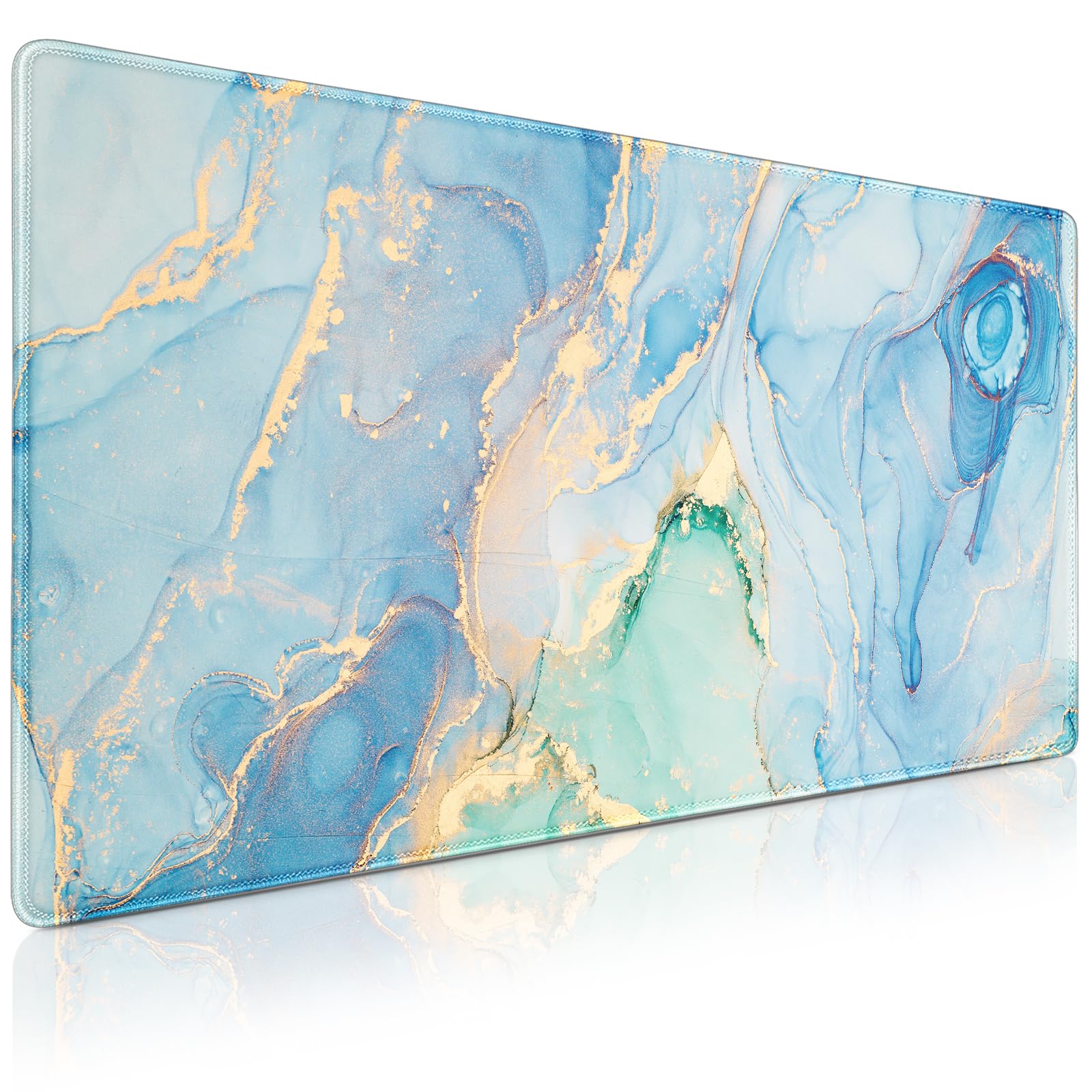 Acezeek Mousepad XXL,900x400mm(35.4×15.7in) Gaming Mauspad mit genähten Kanten, rutschfeste Gummimatte,wasserdichte Mauspad/Mousepads für Zuhause, Büro,Gaming-Jade Blauer Marmor