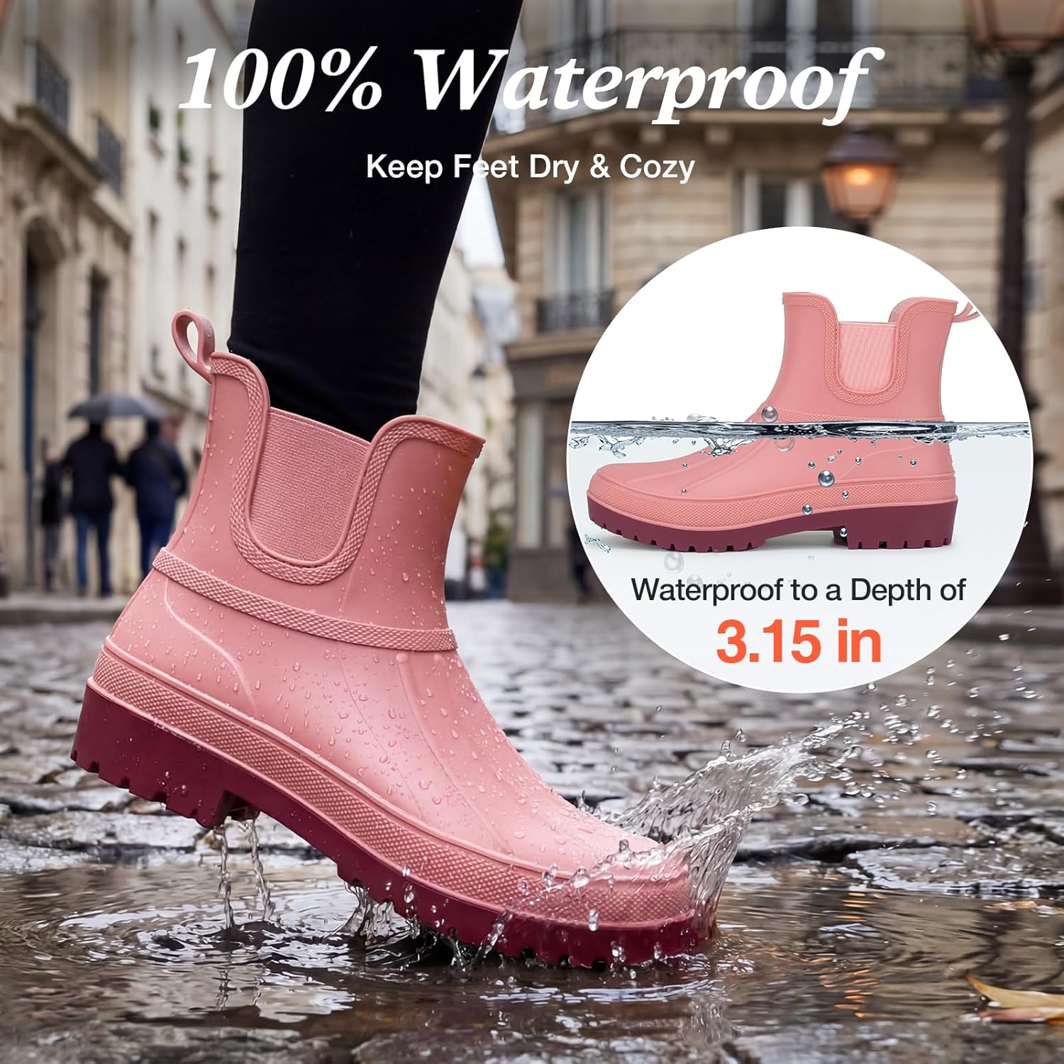 HISEA Chelsea Rain Boots for Women, Short Ankle Rubber Duck Boots, Waterproof Lightweight Non-Slip Garden Shoes, Comfortable Mud Boots for Outdoor & Gardening