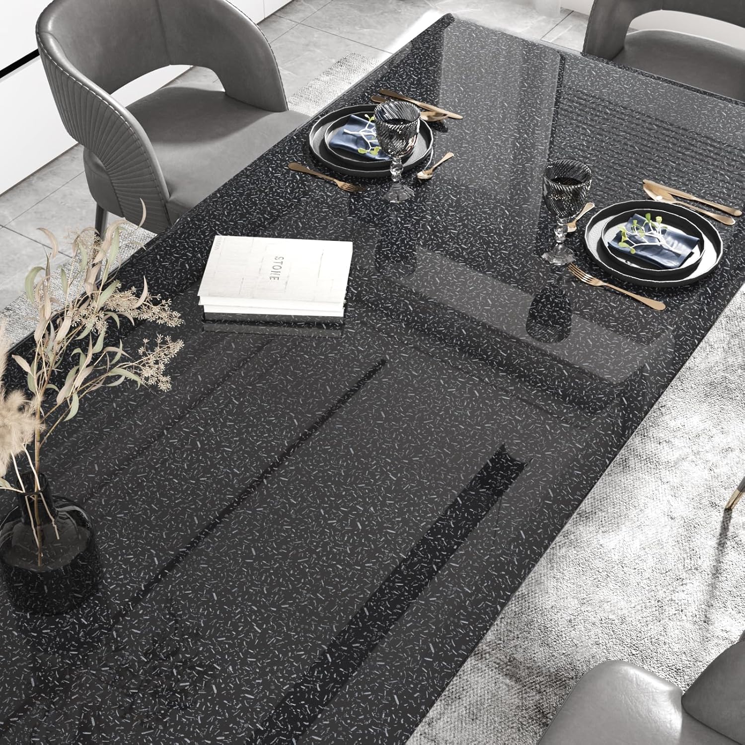 Glossy Black Granite Contact Paper Peel and Stick Countertop Waterproof Self Adhesive Removable Marble Wallpaper for Kitchen Bathroom Granite Vinyl Wraps for Cabinets Table Desk 15.7"x118"