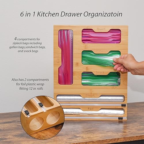 Miniatura 2 de Organizador de bolsas Ziplock, dispensador de envoltura de plástico con cortador