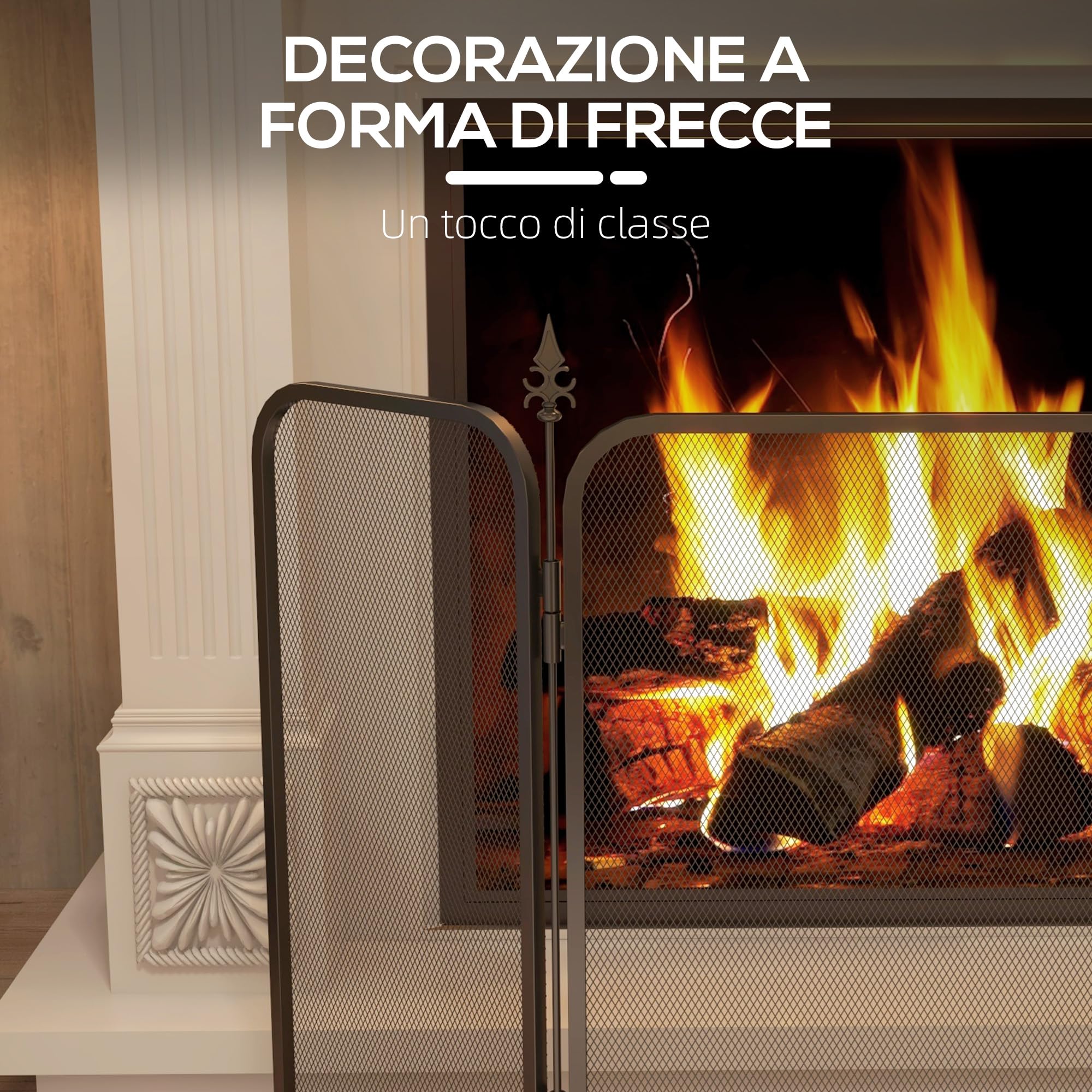 HOMCOM Parascintille Camino Pieghevole a 3 Pannelli, Parafuoco in Metallo, 96x1.3x56 cm, Nero