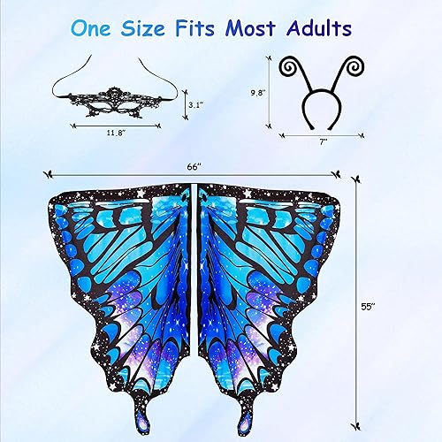 Miniatura 5 de Tibeha Disfraz de mariposa de Halloween para adultos, capa de alas de impresión de doble cara para mujeres y niñas