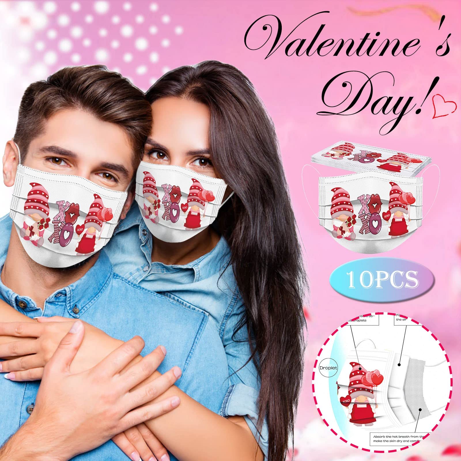 50Pcs Holiday Disposable Face Masks for Women Gnome Balaclava Designer Adult Queen of Hearts Face Protective Couple