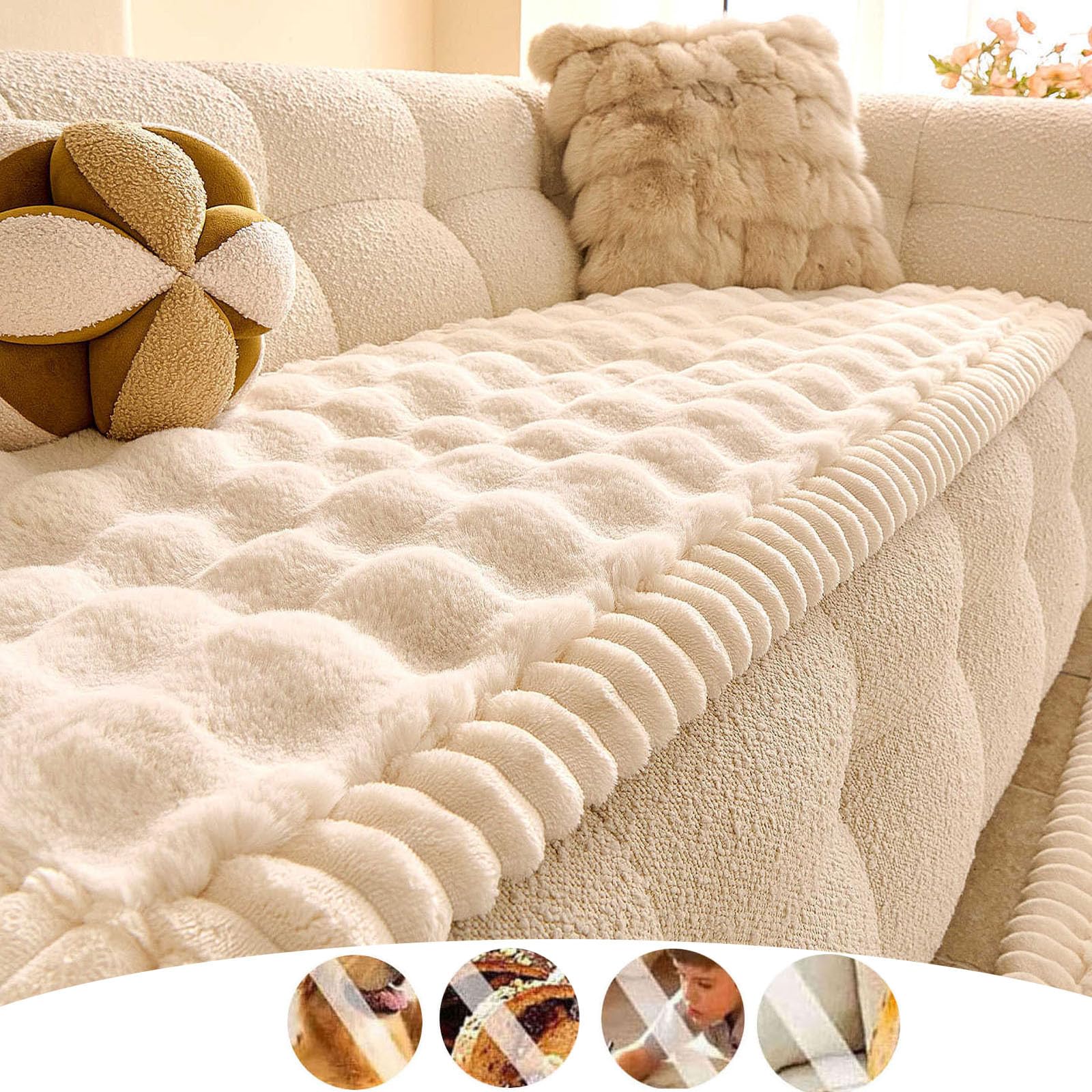 Générique Housse de Canapé Épais Peluche,Protege Canape Cuir Anti-dérapant | Housse Canape D'angle Couverture pour Canapé Tapis Rebord de Fenêtre Protection pour Canapé en Cuir de Salon,White,80x180cm