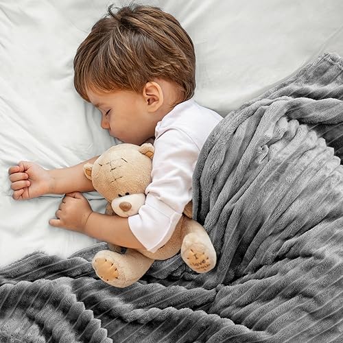 Miniatura 4 de BEDELITE Mantas de bebé para niños y niñas  Manta de forro polar mullida jacquard acanalado 3D, cálida y transpirable, suave y acogedora manta para