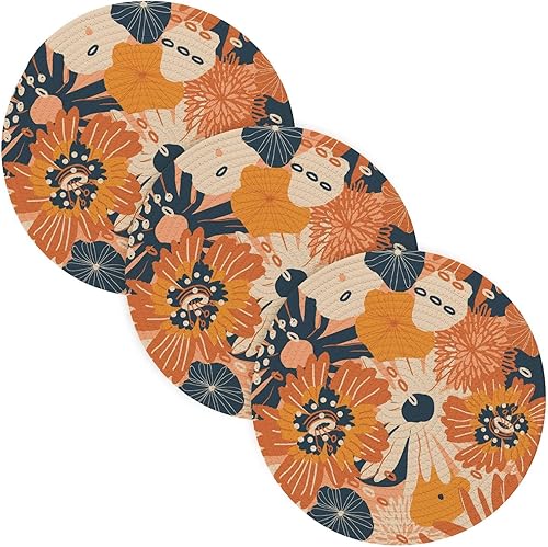 Miniatura 1 de Salvamanteles con hermoso patrón de flores de otoño para platos calientes, 15 pulgadas, tejido de hilo de algodón, absorbe agua, almohadilla de