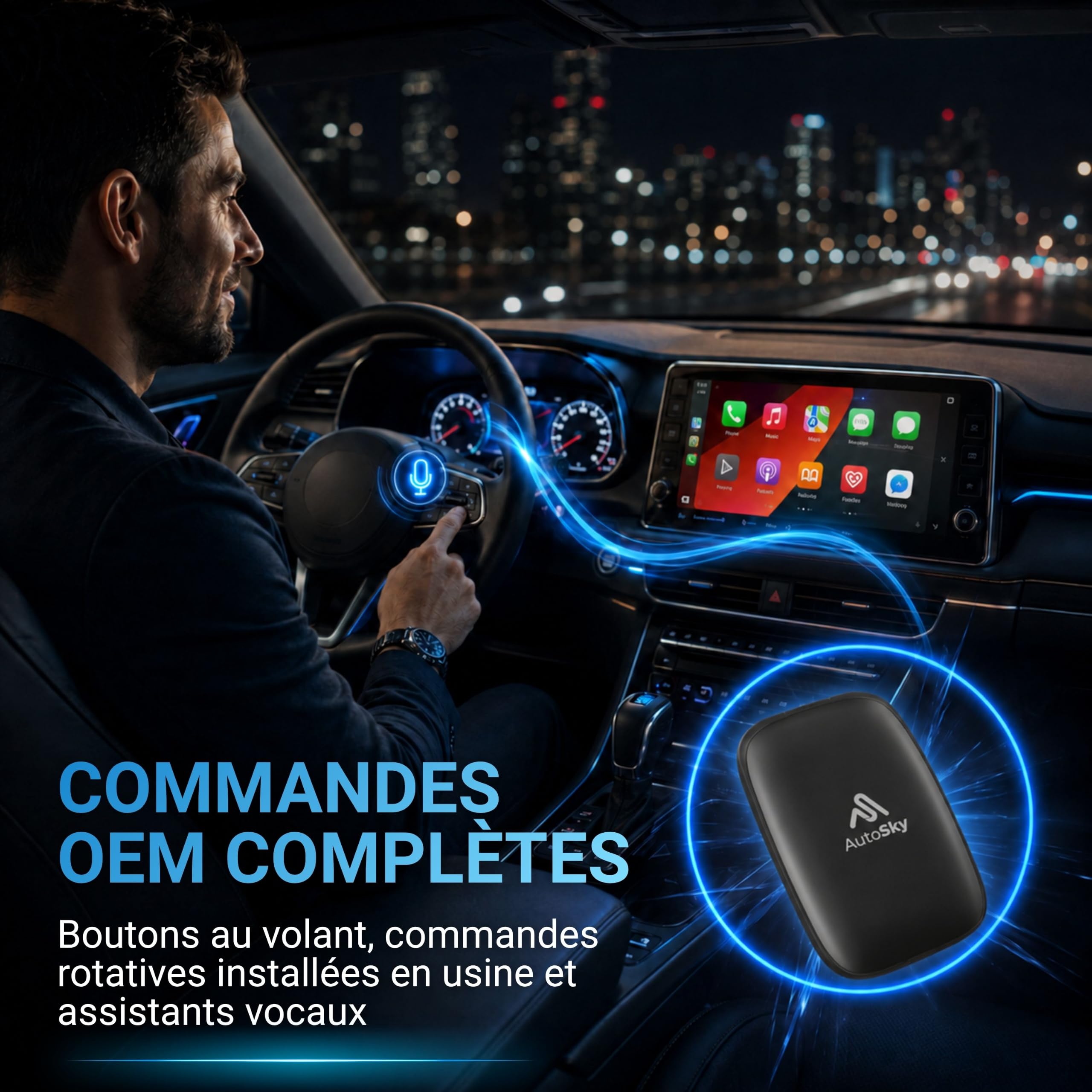 AutoSky AI Box Lite – Adaptateur sans Fil Apple CarPlay & Android Auto pour véhicules compatibles – Streaming Netflix & Youtube – Hotspot requis – Plug & Play