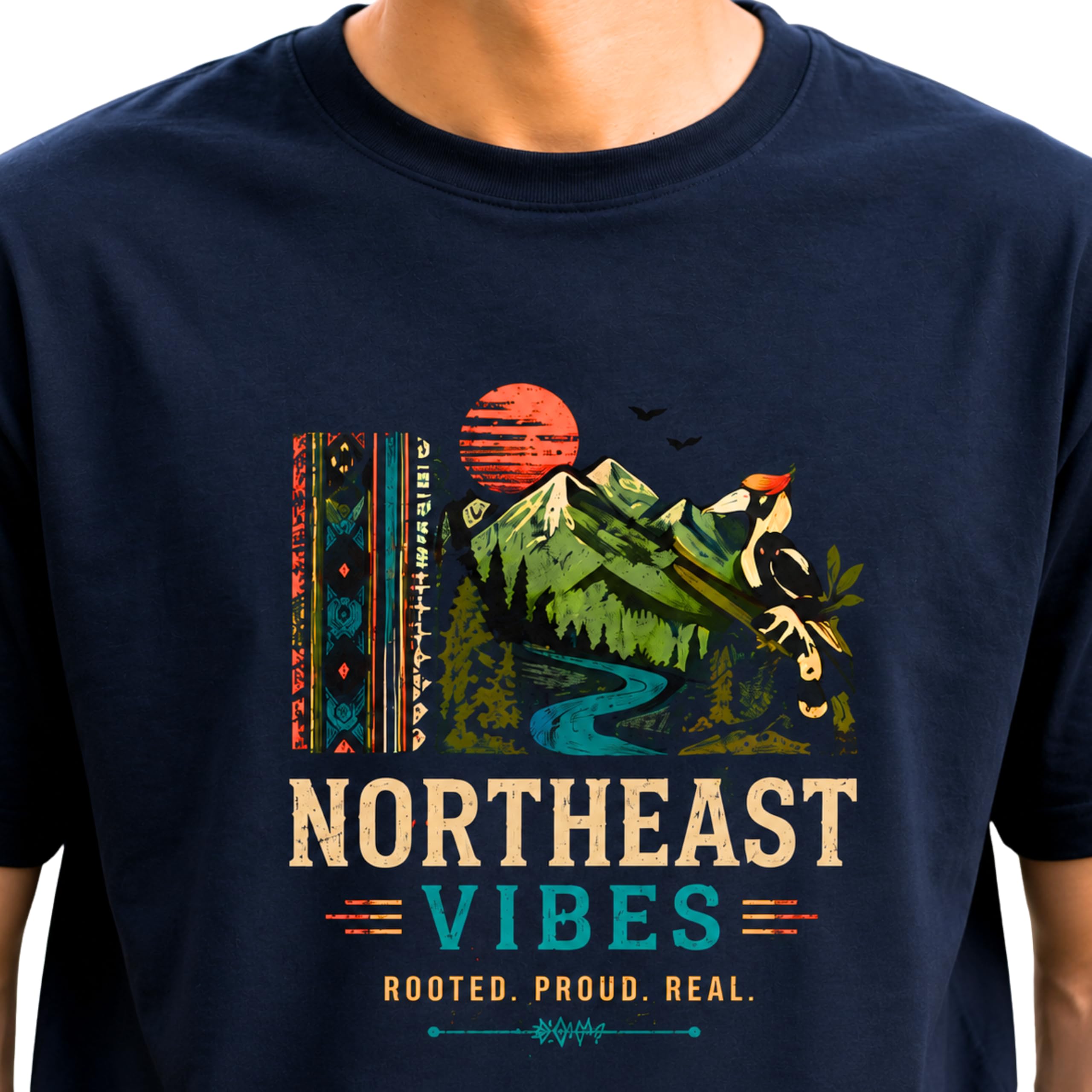 Northeast Vibes Graphic Regular T-Shirt | 100% Cotton | Northeast India Print Casual Streetwear | Navy Blue-image-24