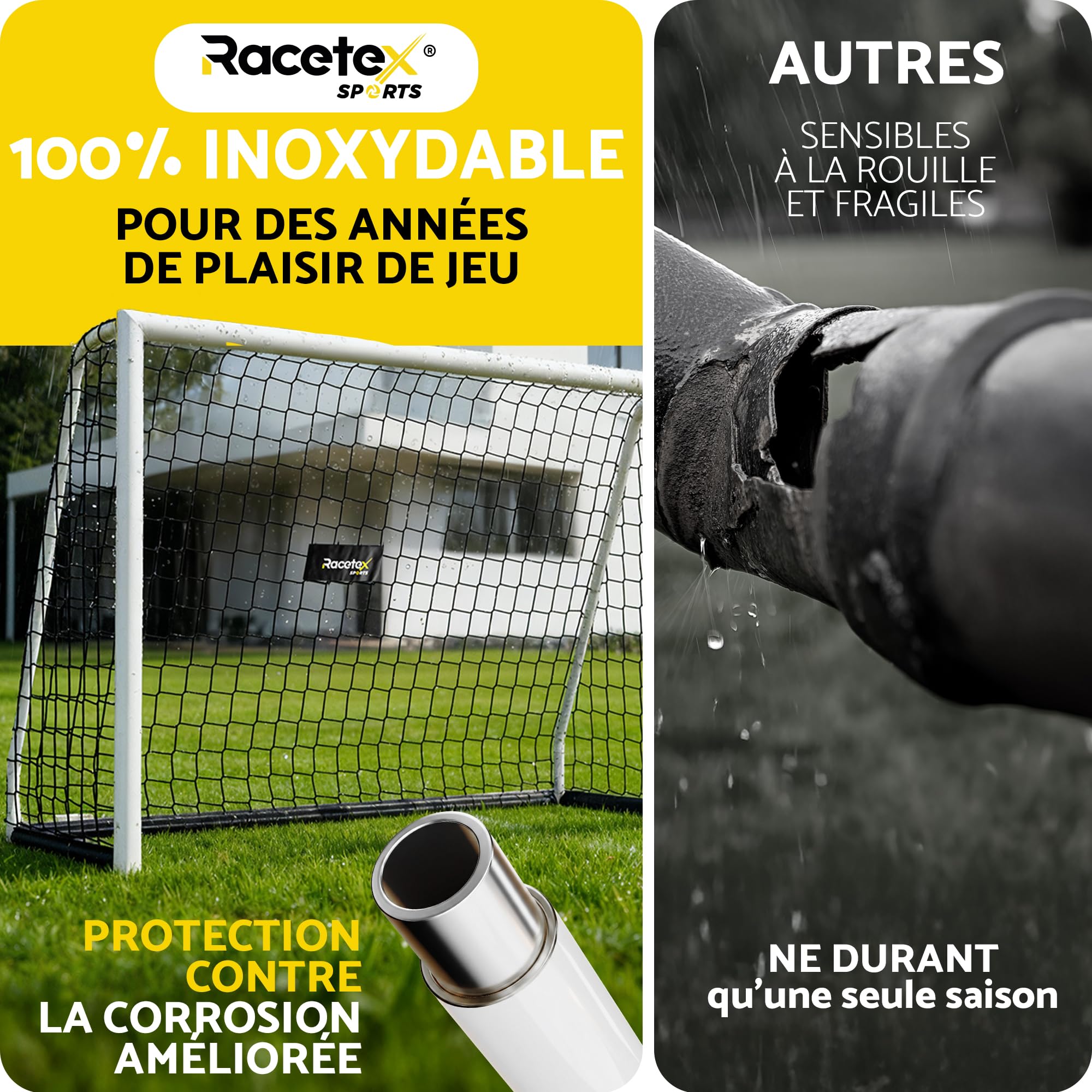 Racetex But de Foot Enfant Exterieur Cage avec Cadre en Acier renforcé ancrages au Sol en Acier Inoxydable