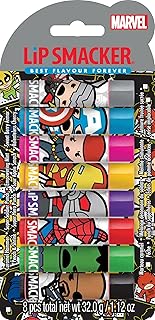 Lip Smacker Marvel Collection, The Avengers Party Pack, 8 Flavoured Lip Balms for Kids Inspired by Avengers Superheroes, Moisturizing and Refreshing