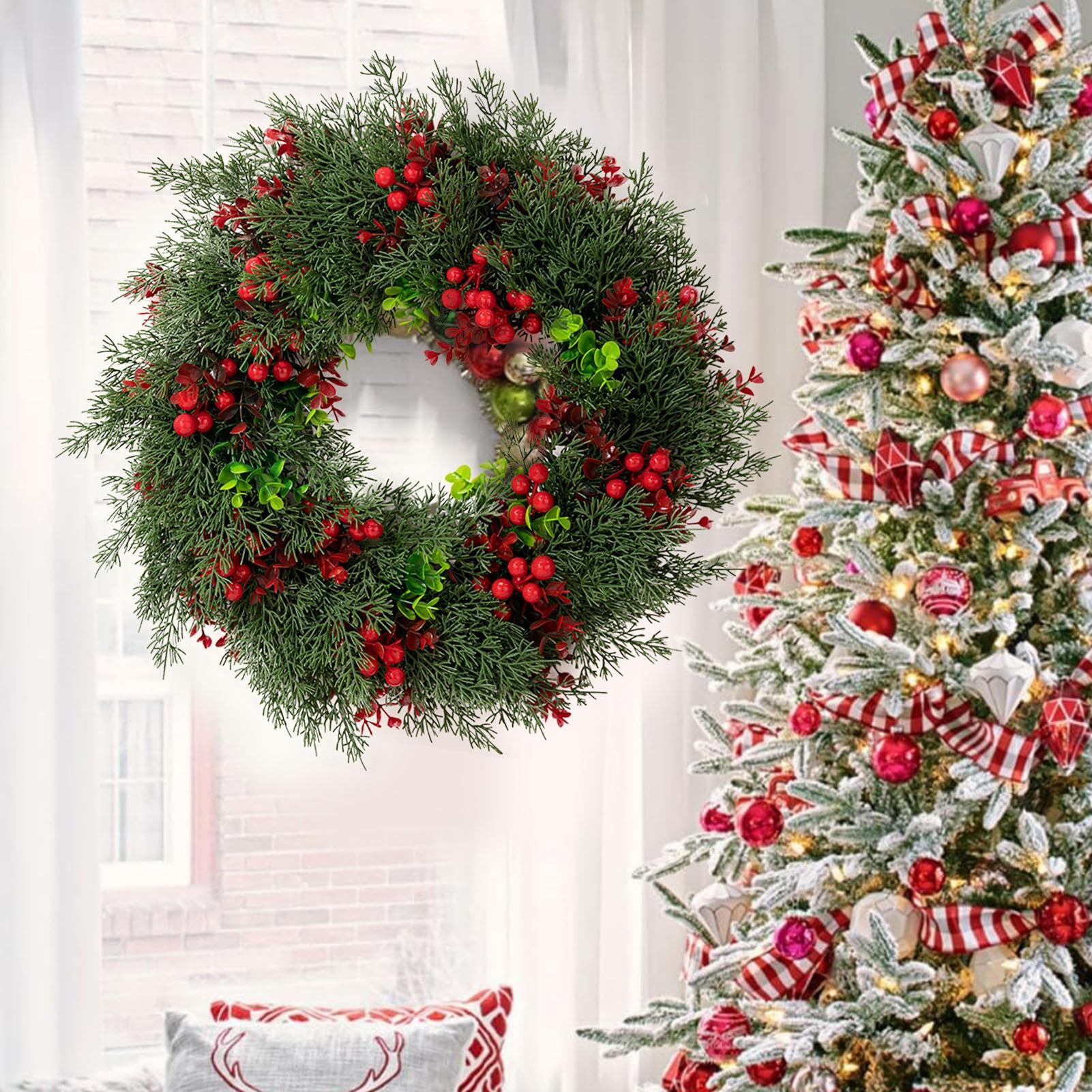 Amazon.co.jp: クリスマスリース - 20インチ レッドベリーリース