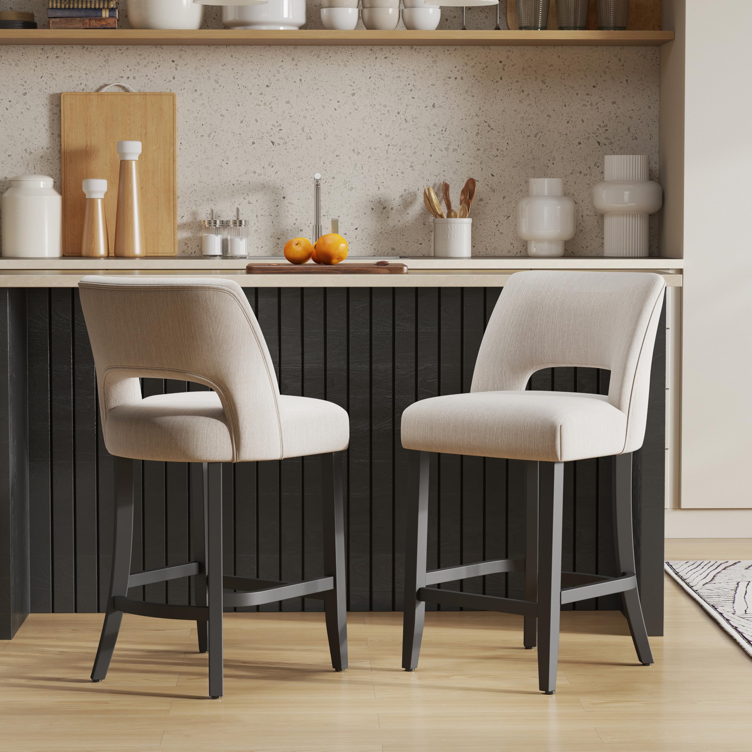 VKNOW Bar Stools Set of 2, 26" Upholstered Counter Height Bar Stools
