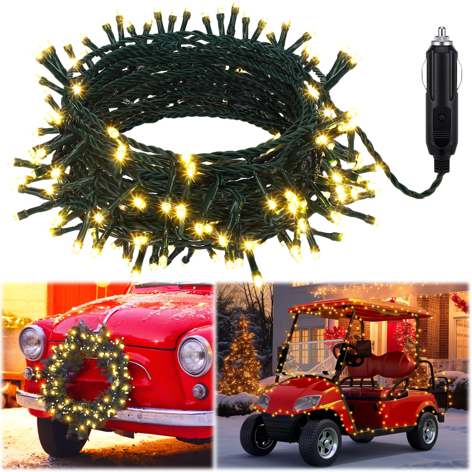 christmas lights for car cigarette lighter Amazon.com: Aurelema 12V Christmas 33 ft 100 LED Car LED String Light Golf  Cart Decorations Warm Yellow Light String Waterproof Atmosphere Lighting  Kits for Christmas Car Accessories : Tools & Home Improvement