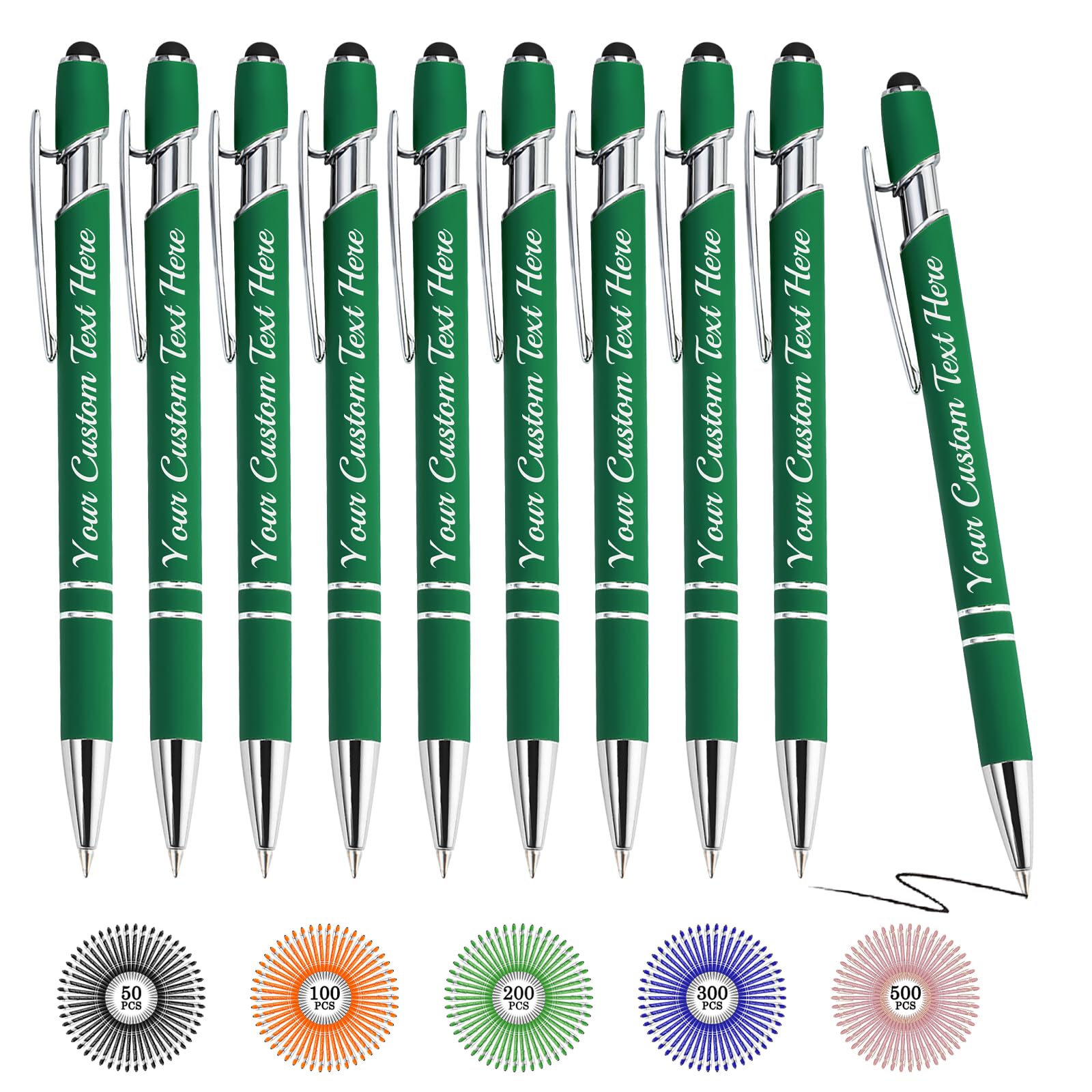 Oscolewis Personalized Bulk Pens with Stylus customized Name&Logo&Text Ballpoint Pen Custom Engraved Pens Black Ink Corporate Business Work School Promotion Gift Darkgreen