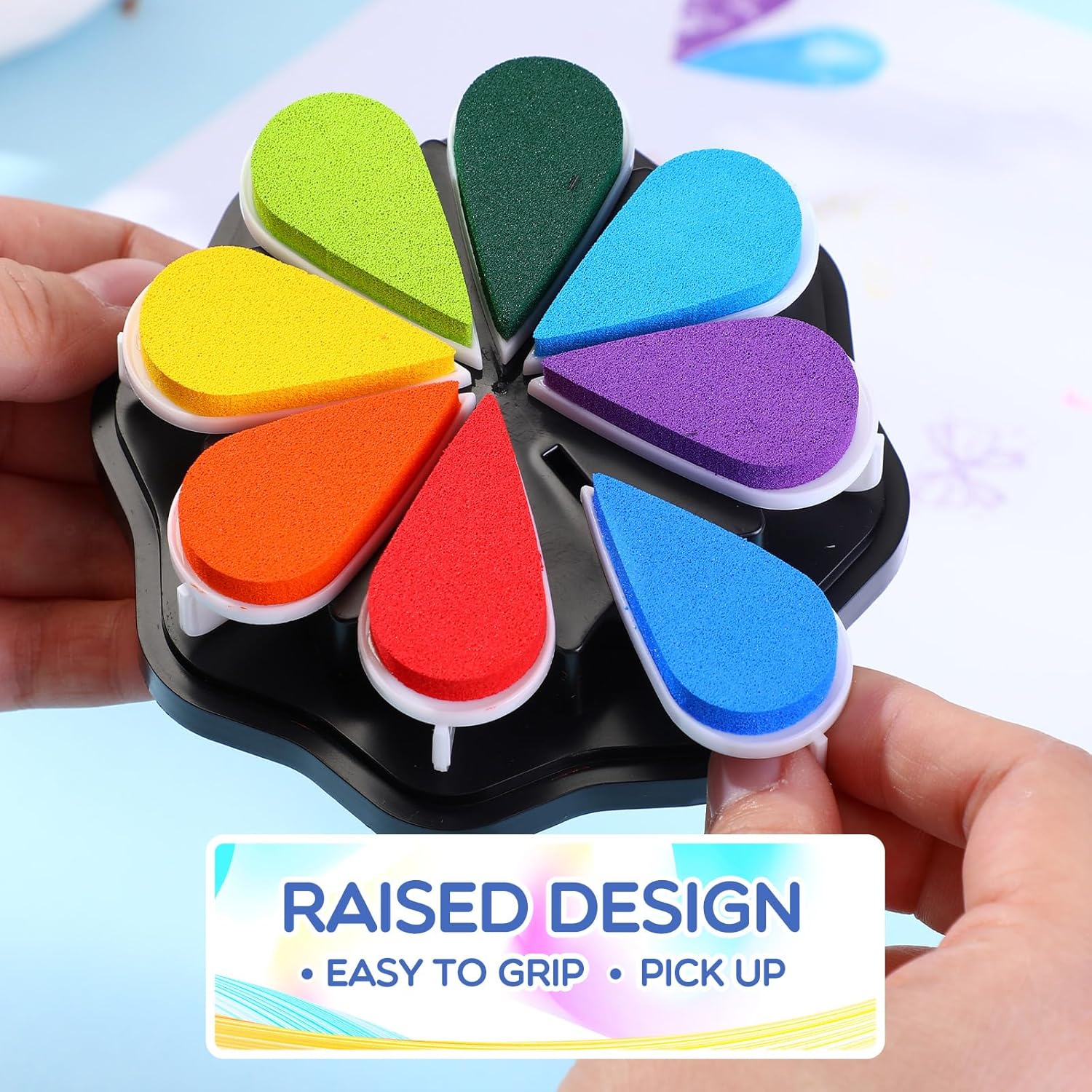 Jetec 3 Pack Petal Ink Pads Finger Ink Stamp, Rainbow Rubber Stamps Washable Waterdrop Shaped Stamp Pads for Card Making, Scrapbook, Painting(Classic 24 Colors,3 Packs)