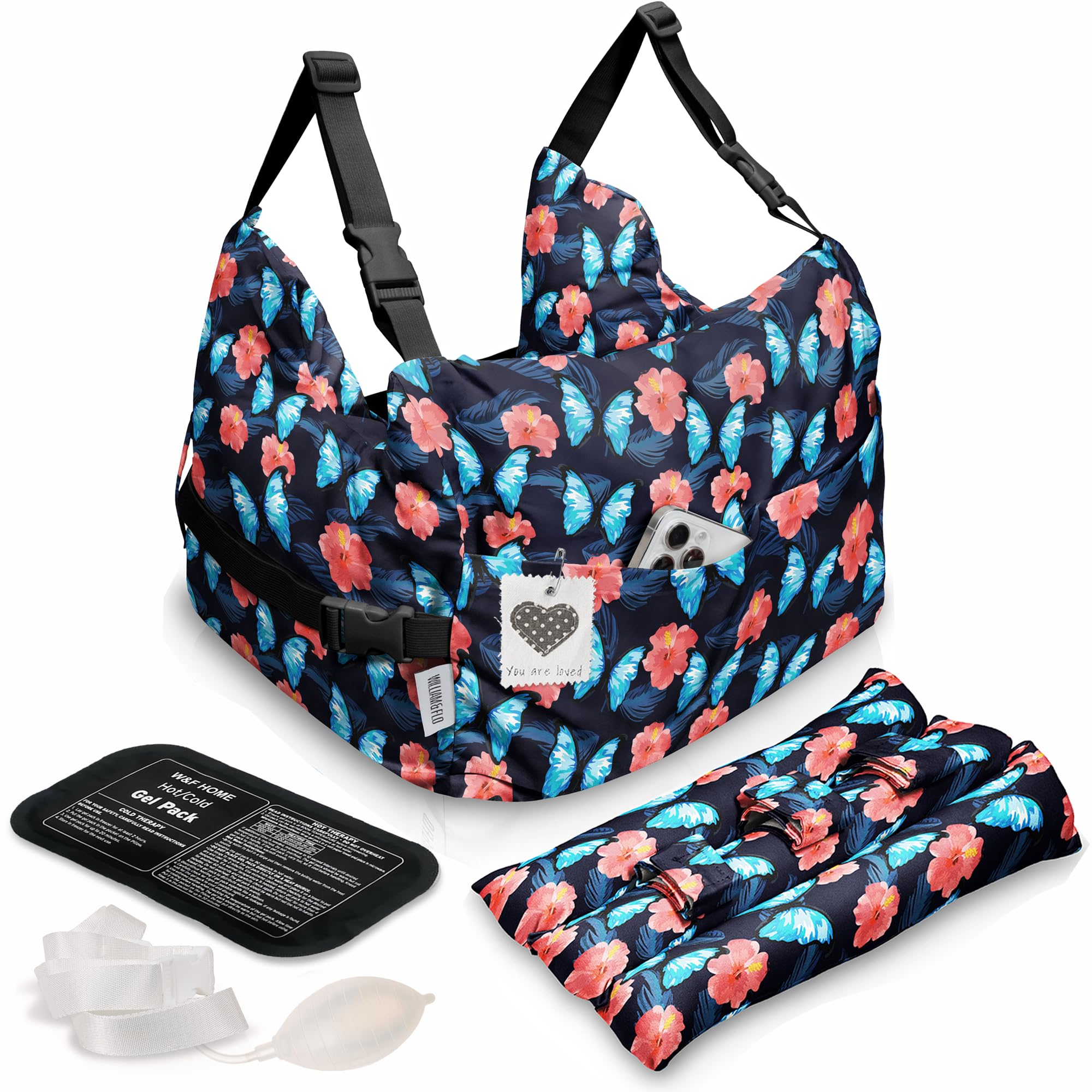 W&F HOME Mastectomy Pillow, Mastectomy Recovery Supplies, Post Mastectomy’s Must Haves, Breast Reduction Recovery Supplies, Open Heart Surgery Pillows, Breast Pillows for Sleeping - Blue Butterflies