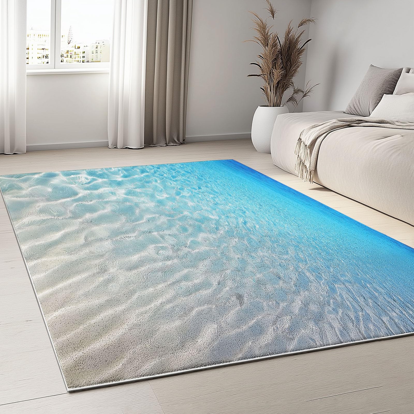 Générique Tapis 140 x 200 cm Facile d'entretien intérieur Plage Moderne Tapis, Moelleux antidérapant Vagues Sable pour Salon Chambre bébé pépinière dortoir