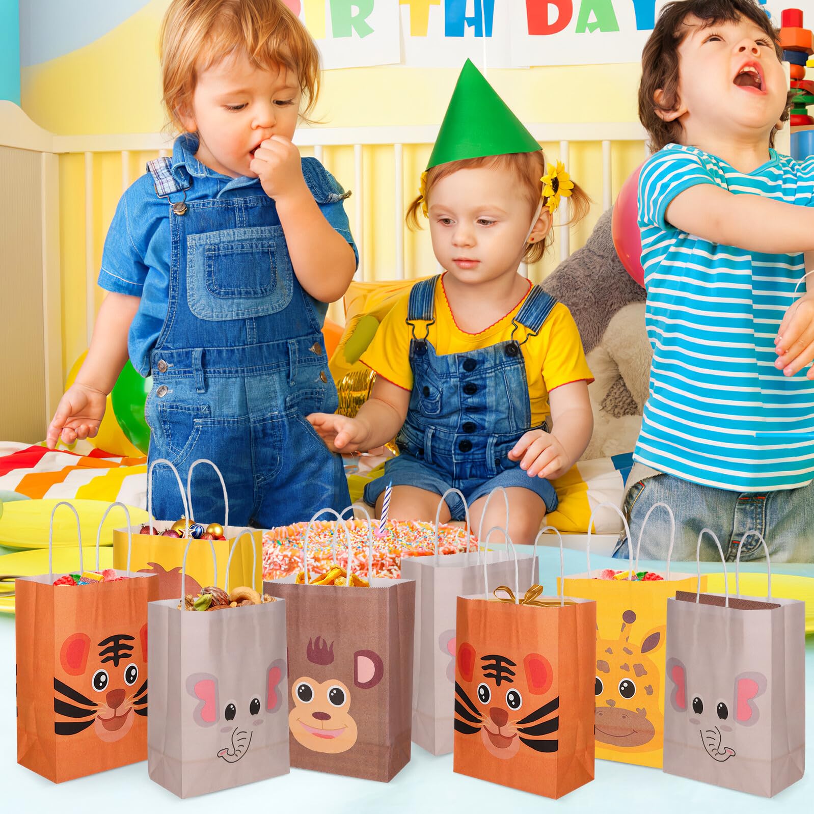UPKOCH 24 pezzi Sacchetti Regalo Carta Kraft con Manici Animali per Feste Dimensioni per Compleanni Tema Giungla e Occasioni Speciali