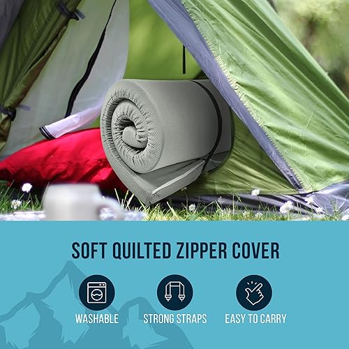 Miniatura 3 de Foamma Colchón enrollable de espuma viscoelástica de 3 x 24 x 72 pulgadas, espuma certificada CertiPUR-US, funda suave acolchada, fabricado en