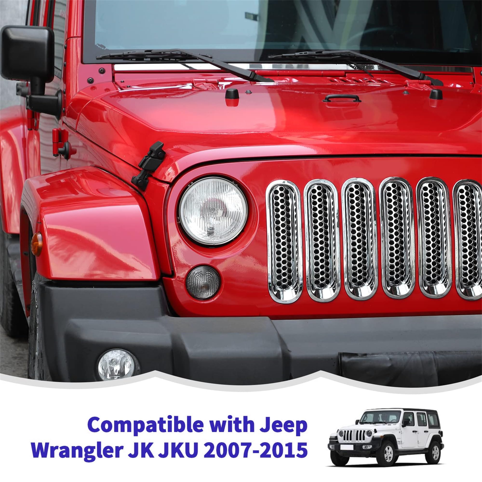 Inserts de grille avant en maille à clipser pour Jeep Wrangler JK et Unlimited JKU 2007-2015, garniture de grille chromée, accessoires Jeep durables