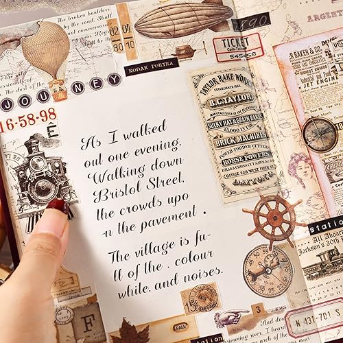 Miniatura 4 de Juego de 18 rollos de cinta Washi vintage y 30 calcomanías retro 755030252015100197in mapas antiguos periódicos sellos letras carteles navideños