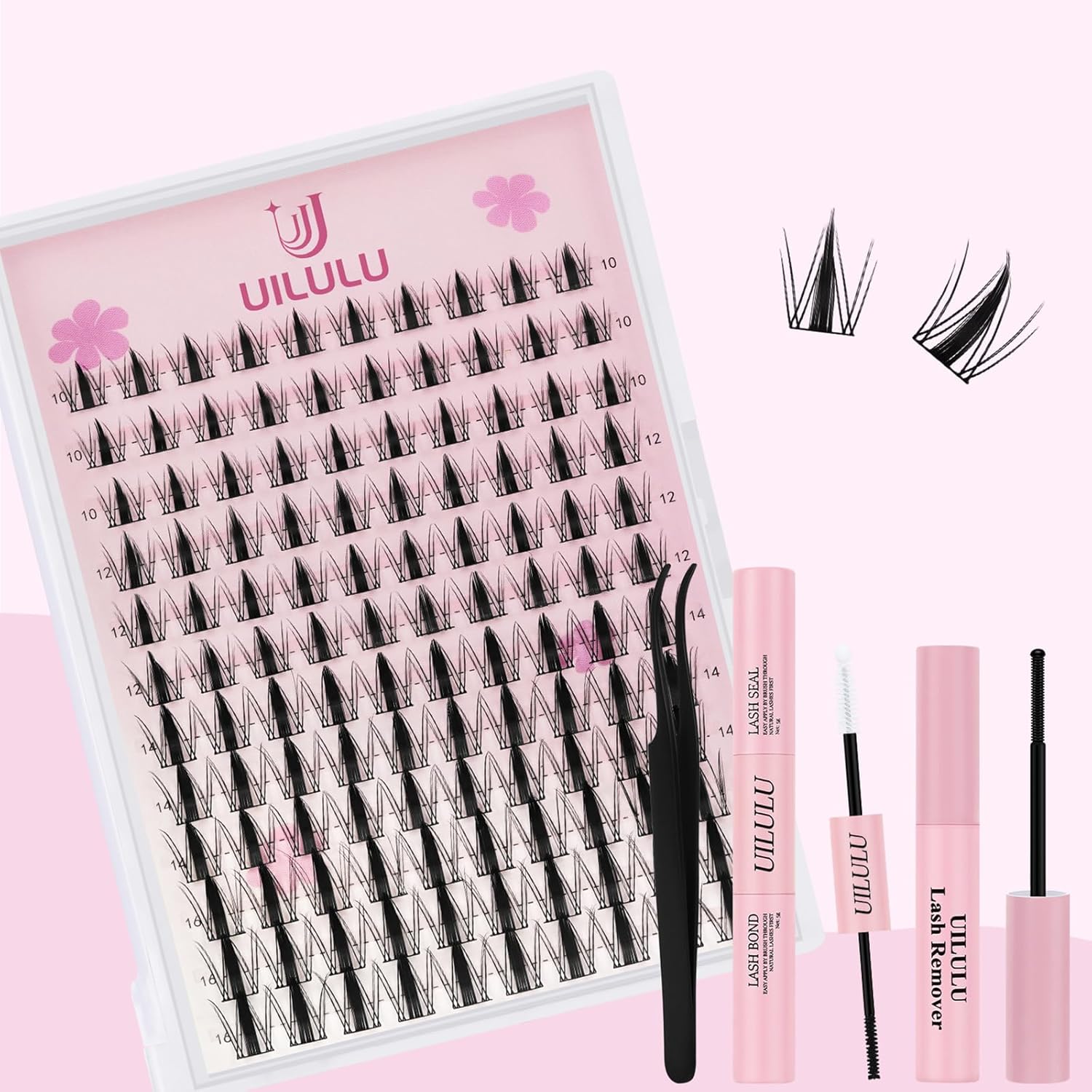 Uilulu Lash Clusters kit 10-16mm DIY Lash Extension Kit 120 D Curl Manga Lash Clusters 0.07D Wispy Individual Lashes Clusters False Eyelashes Eye Lash Kits At Home Lash Extensions Kit