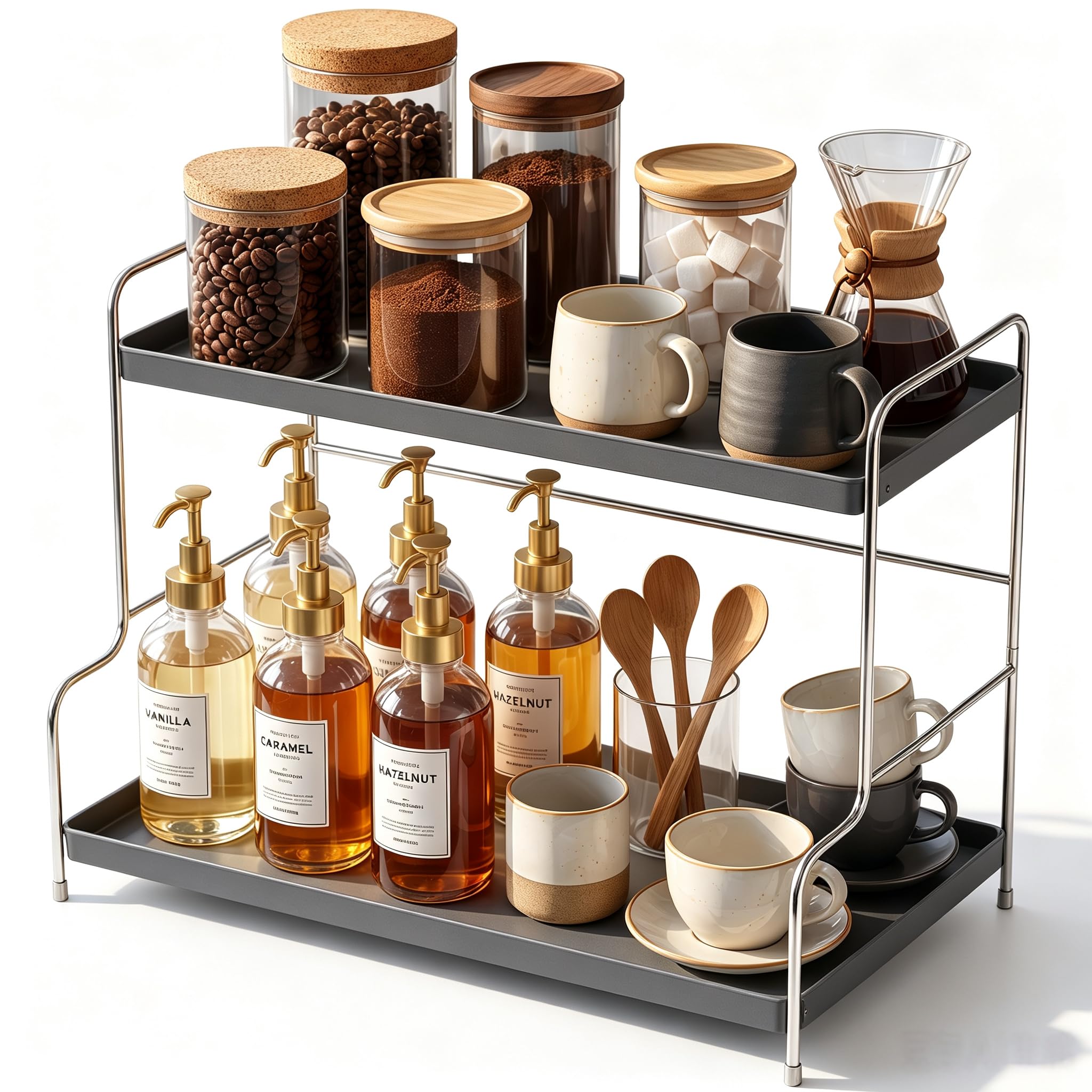 MIUSITE 2 Tier Coffee Station Organizer for Countertop, Grey