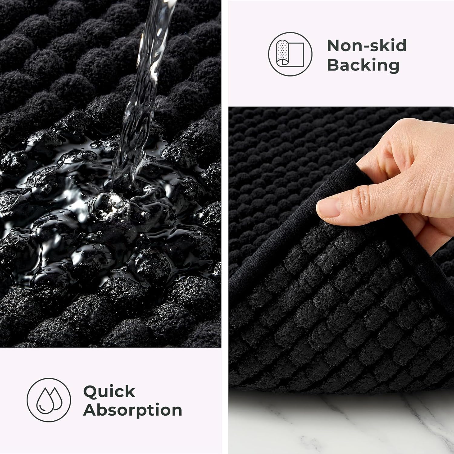 FRESHMINT Thick Chunky Chenille Bathroom Rugs 24"x36", Non Slip Bath Mat for Bathroom Floor, Large Soft Bathroom Decor Accessories, Cute Shower Mat Water Absorbent, Washable, Black