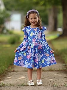 Disney Frozen Elsa Stitch Princess Minnie Mouse Toddler Girl Dresses 2 Pack Ruffle Long Sleeve Dress Set (3 Months - 6 Years)