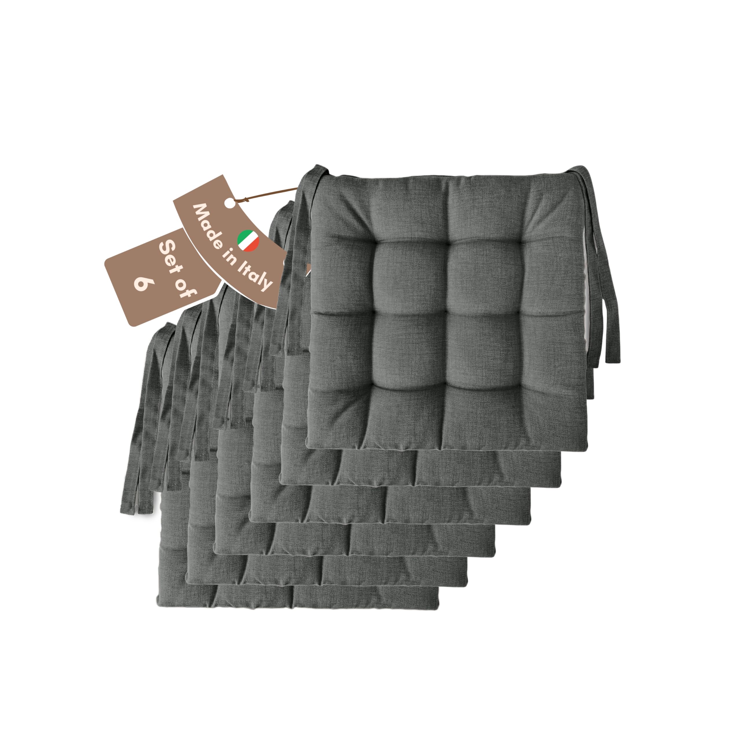 Il Tuo Artigiano Design Set of 4 or 6 Cushions for Kitchen Chairs, Made in Italy, Kitchen Chair Cushions, Set of 6, 40 x 40 cm, Thickness 6 cm, Sponge and Soft Acrylic Padding (6, Grey)
