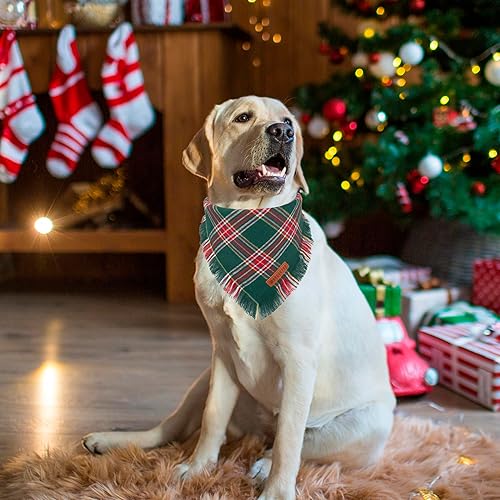 Miniatura 3 de ADOGGYGO Bandanas de Navidad para perros con borlas, elegante bufanda de Navidad a cuadros rojos y verdes, varios tamaños disponibles, bandanas de