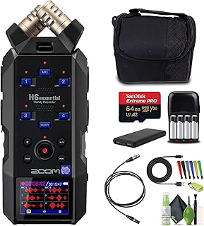 Zoom H6essential Handy Recorder 6-Track 32-Bit Float Portable Audio Recording (2024 Model) Stereo Microphones, 4 XLR/TRS Inputs, USB Audio Interface, for Musicians, Podcasters and Filmmakers Bundle