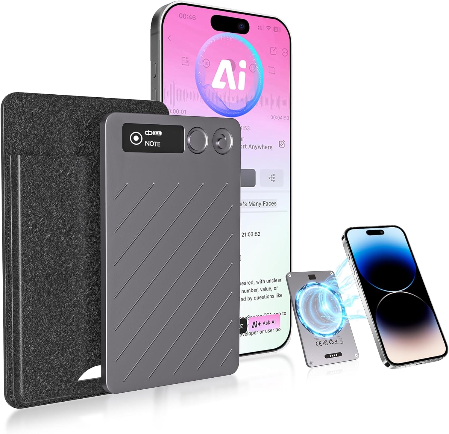 AI Voice Recorder, LCD Screen Display, 64GB Memory, Support 118 Languages | Digital Voice Recorder w/Case, App Control, Transcribe & Summarize with AI, for Meetings, Lectures, Calls