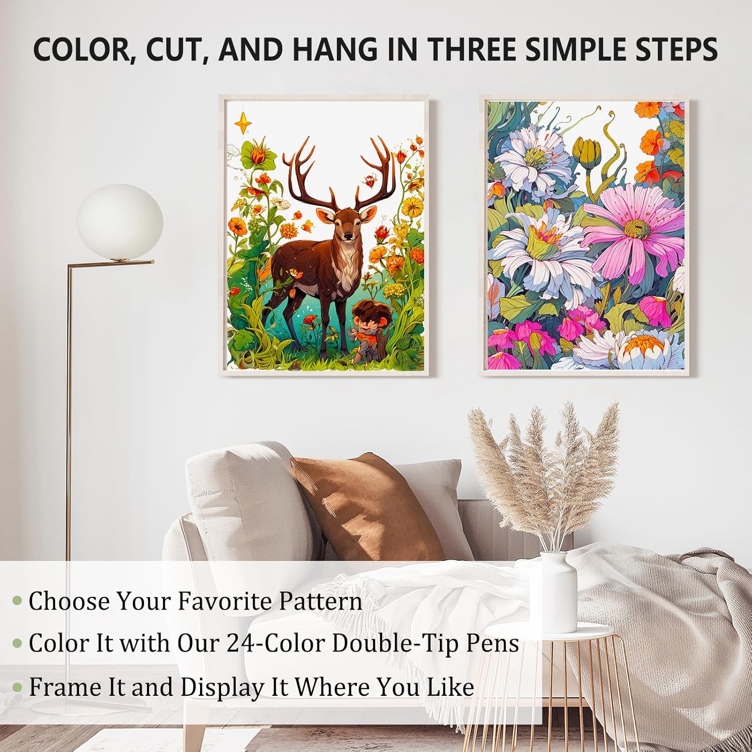 Adult Coloring Book for Adults Relaxation, Stress Relief Coloring Book with 24 Dual Tip Markers, Relaxing Gifts for Women with 128 Patterns Include Animals Flowers Plant Birds Nature Style (4 Pack) - Image 6