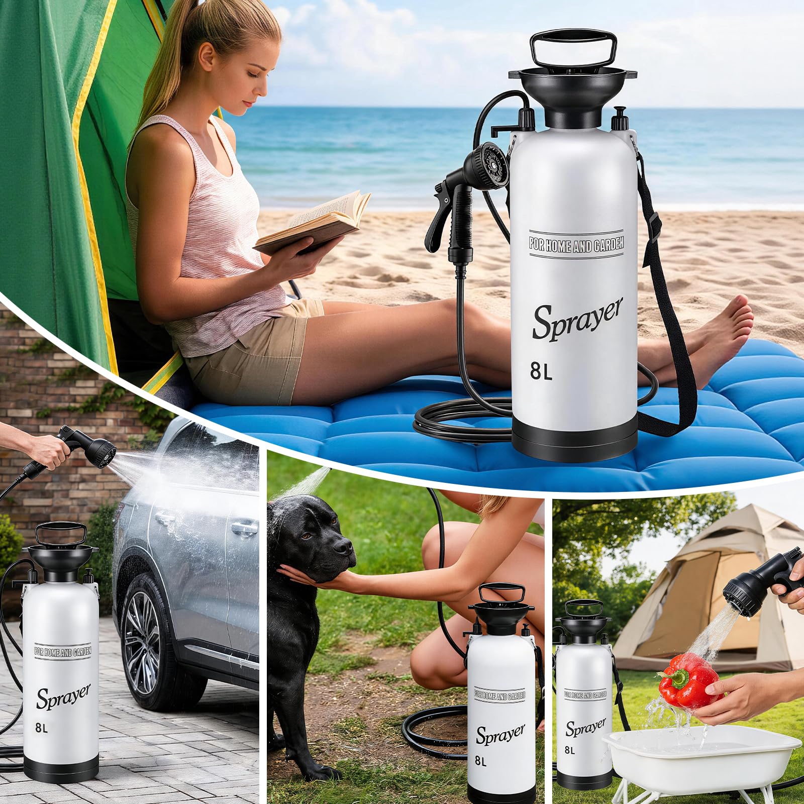 Tragbare Campingdusche mit Pumpe | Kompakte Reise-Dusche für Outdoor, Camping, Auto, Garten, Tiere & Pflanzenbewässerung | Manuelle Handdusche, Einfache Konstruktion