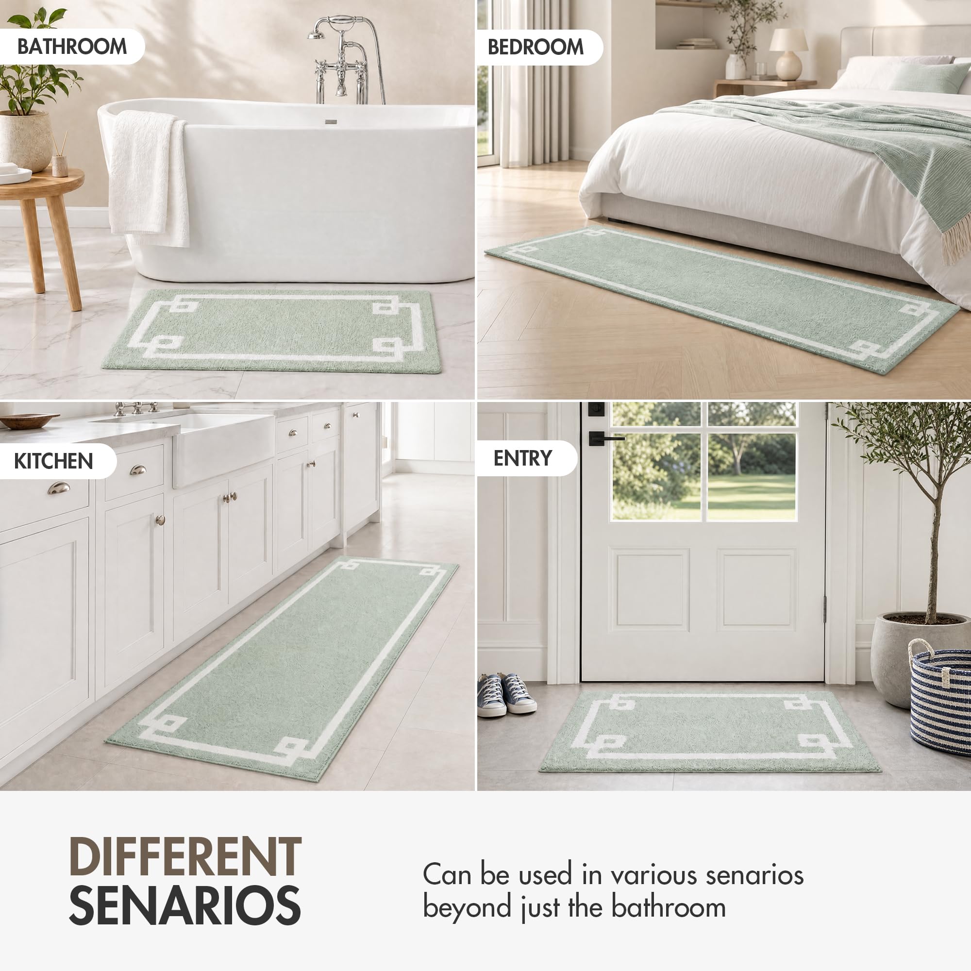 Madison Park Evan Alfombra de baño 100% algodón de Pelo Medio, Ultra Suave, Absorbente de Agua, Secado rápido, Lavable, lujosas alfombras de Color sólido para bañera, Ducha y baño, 24 x 72, Seafoam