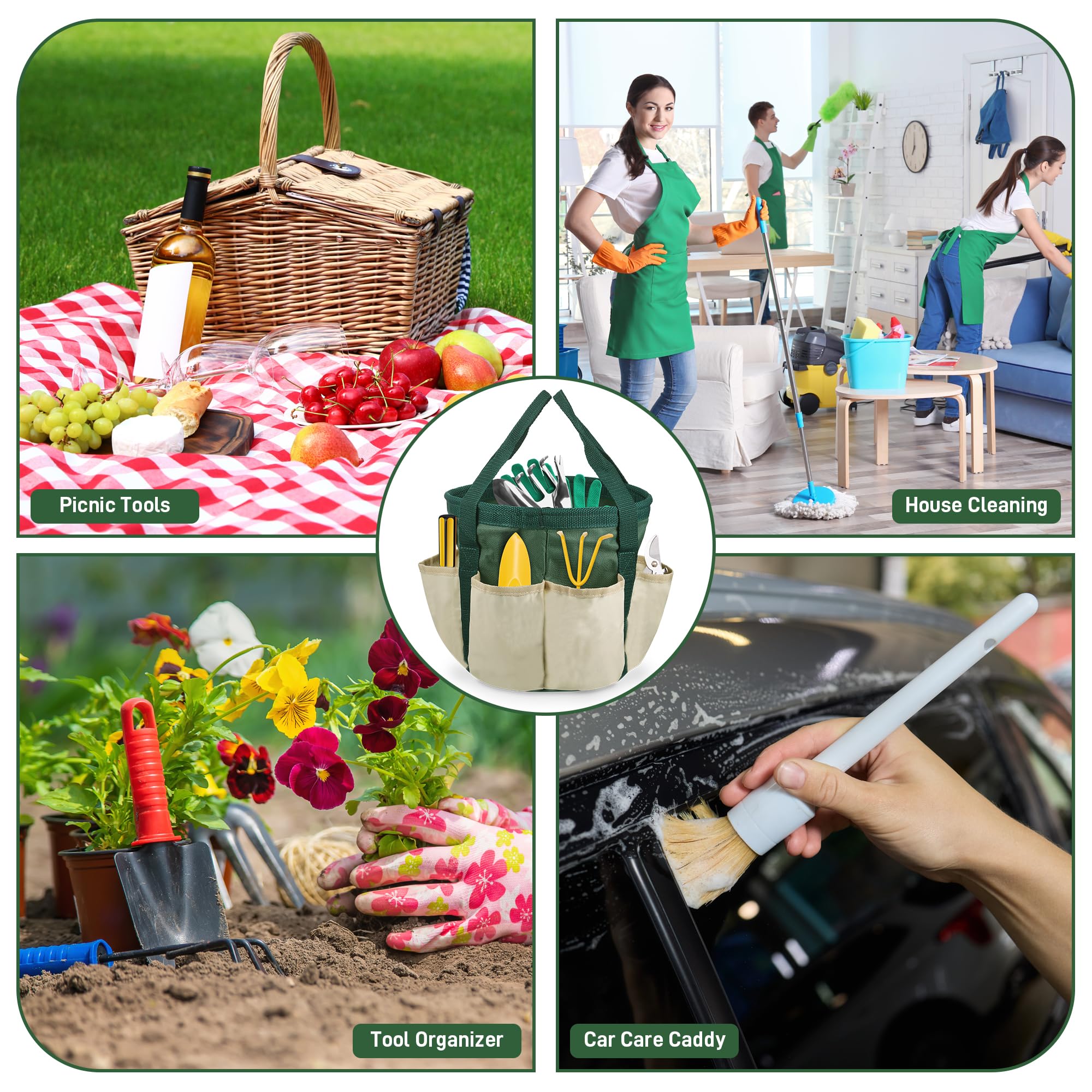 Borsa per Attrezzi da Giardino, 7.5" x 8" Organizer per Attrezzi da Giardinaggio, Tessuto Oxford Giardino Borsa con 6 Tasche Esterne, Tote Attrezzo da Giardino Portatile per Lavori di Giardinaggio